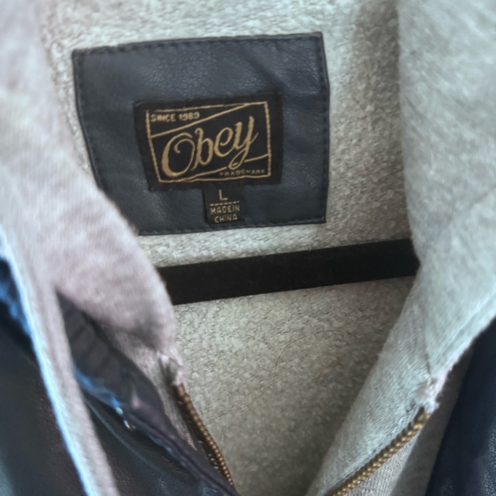 Obey Black Bomber Jacket with Gray full zip Hoodie - Picture 5 of 7
